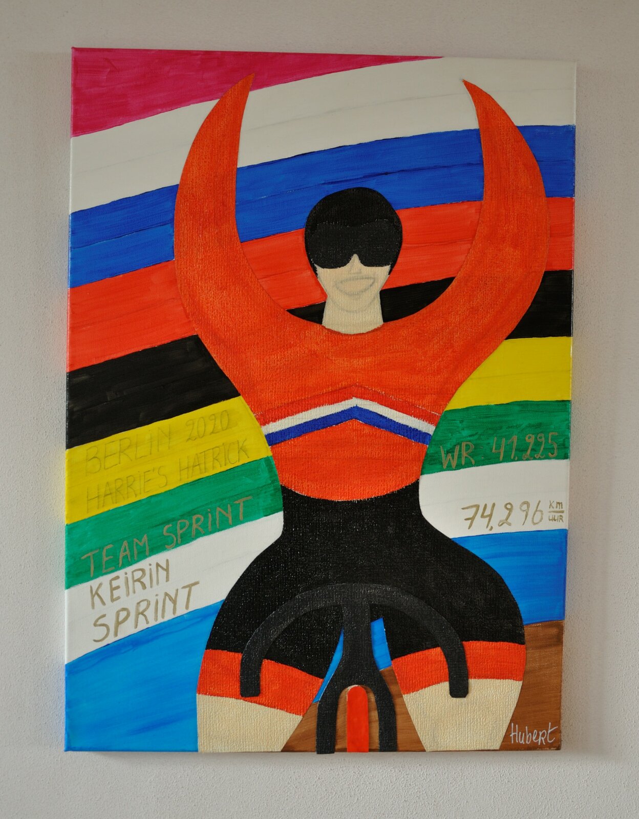 Harries Hattrick World Champion Track Cycling Berlin 2020 Painting Hubert Van Soest